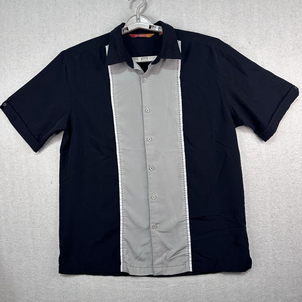 Chispa Men's Large Gray & Black Button Up Short Sleeve Shirt